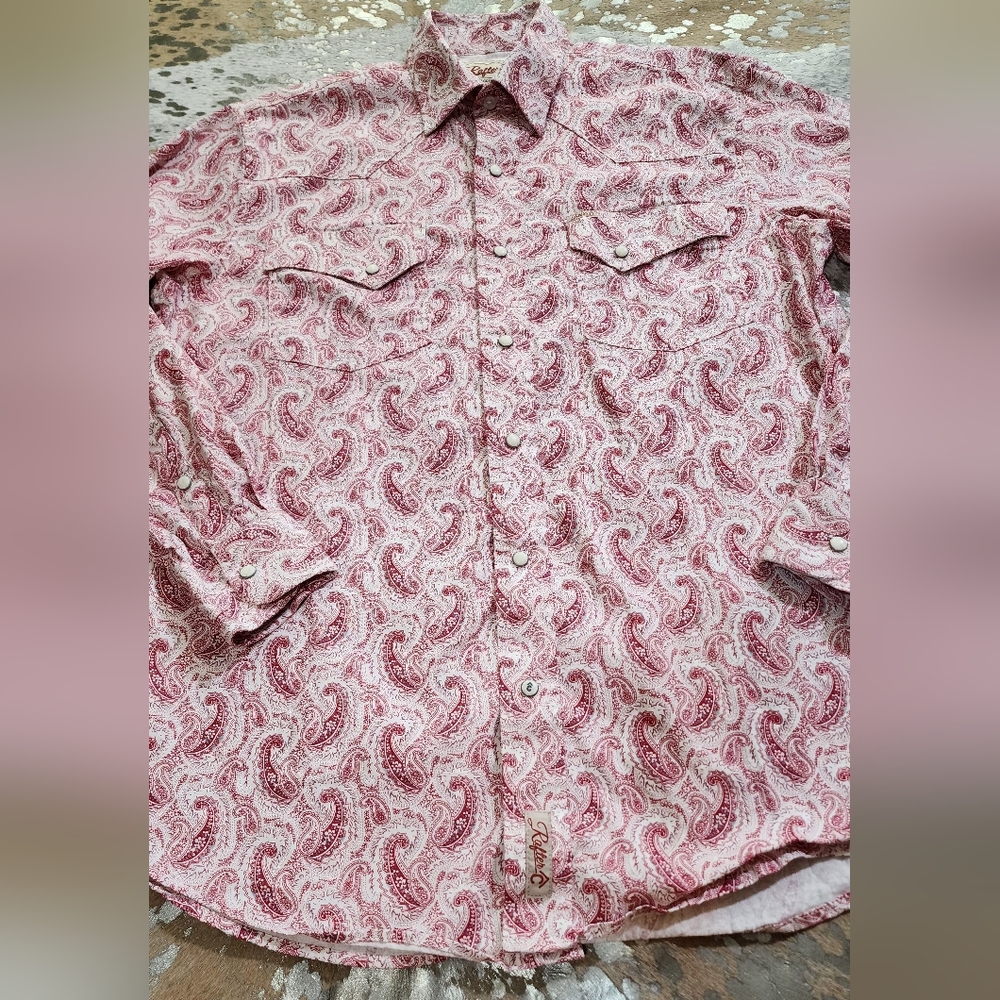 Men's Red Paisley Pearl Snap Rafter C - Picture 4 of 7